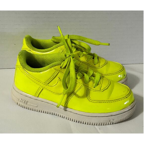 NIKE Toddler Air Force 1 Neon Yellow Sneakers-Patent Leather-Size 9C - Picture 4 of 7